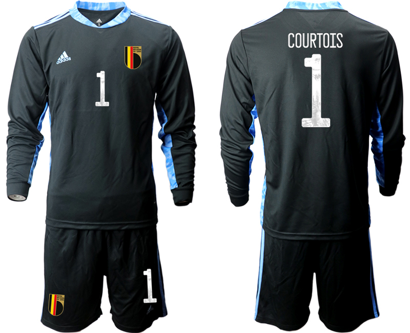 Men 2021 European Cup Belgium black Long sleeve goalkeeper #1 Soccer Jersey
